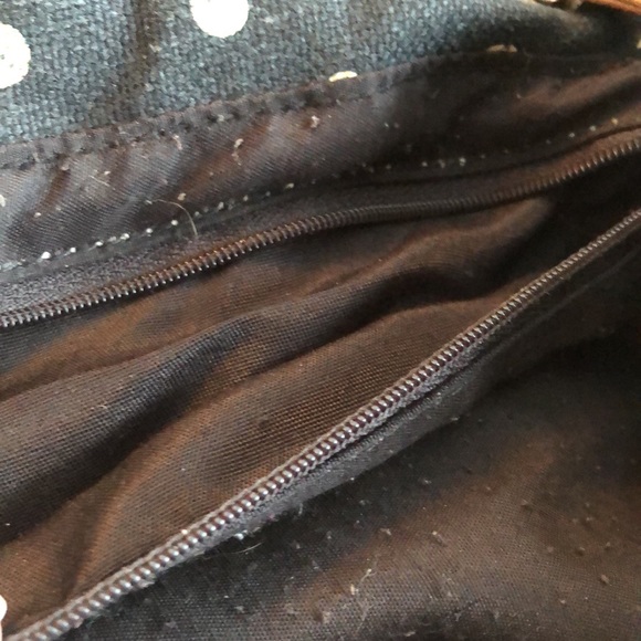 ALDO BACKPACK - BLACK & WHITE POLKA DOT WITH BROWN PLEATHER STAPS & TRIM - #216 - Picture 5 of 12